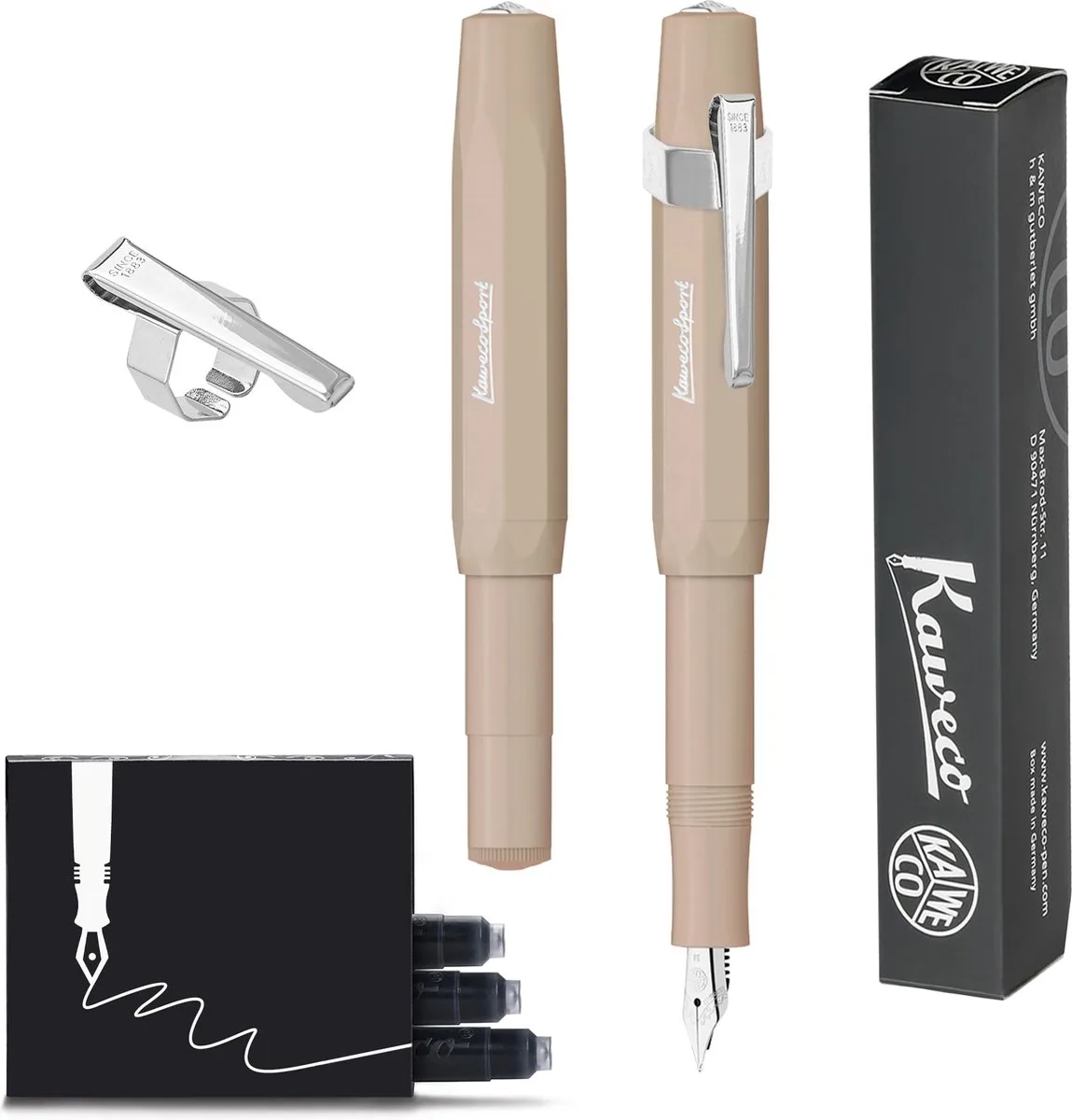 Kaweco - 1 Vulpen Sport Skyline Macchiato Fountain Pen - Medium - Oktogonal Clip Chrome - doosje vullingen by Kaweco in Brown – product photo