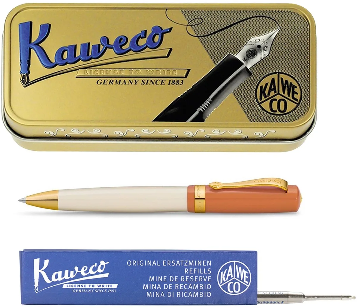 set - Balpen - Student 70's Soul - in vintage blikje - doosje G2 Blauwe balpenvulling de Kaweco en Orange – photo produit