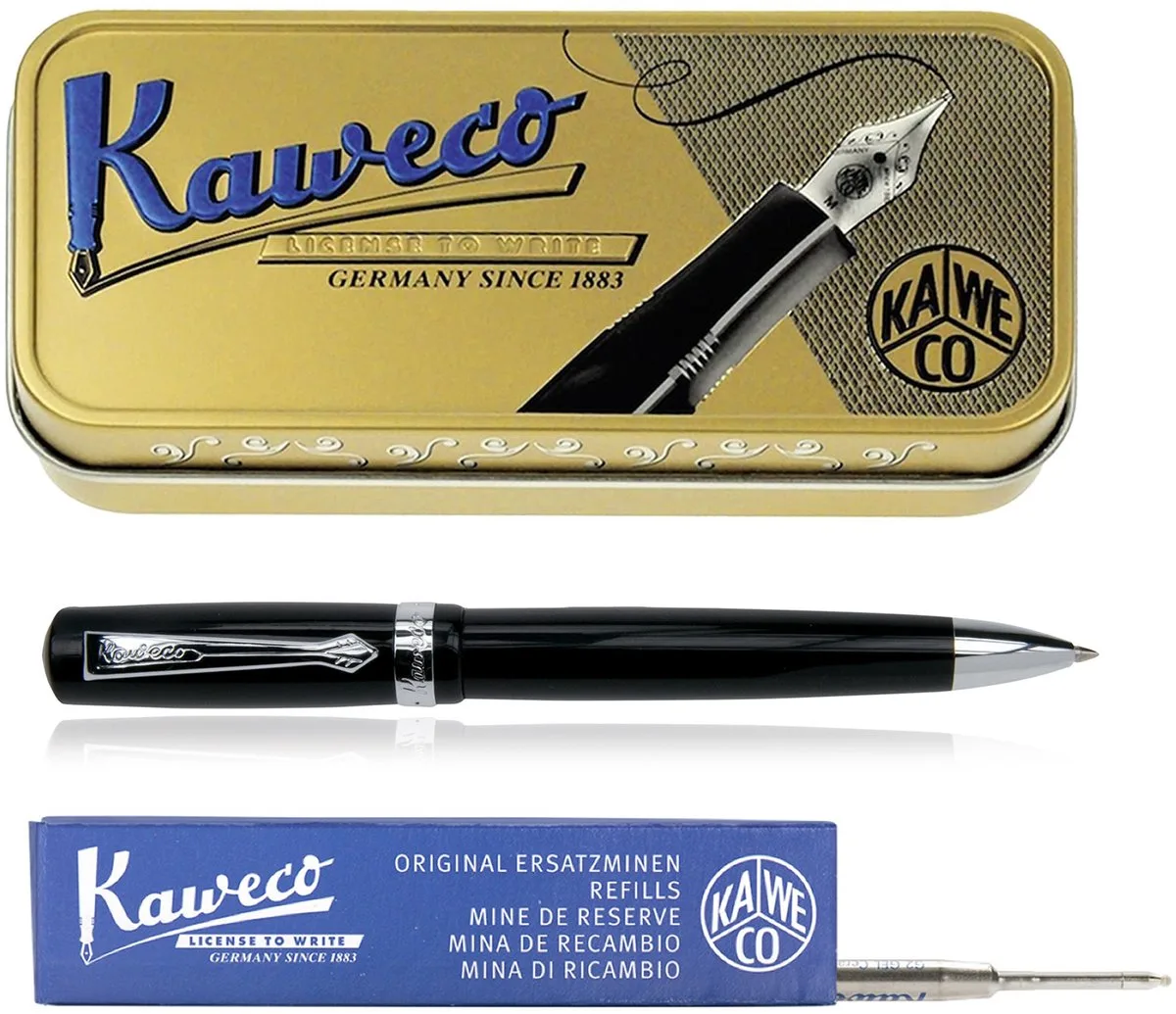 set - Balpen - Student - in vintage blikje - doosje G2 Blauwe balpenvulling van Kaweco in Zwart – productfoto