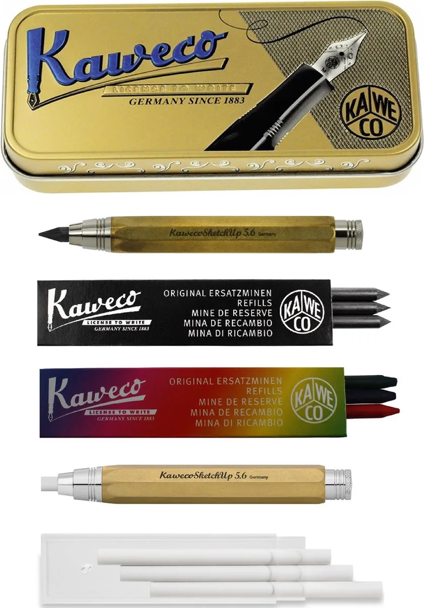 Sketch Up - Cadeauset - Vulpotlood 5.6 - Corrector 5.6 - Vullingen zwarte - gekleurd - gummen de Kaweco en Laiton – photo produit