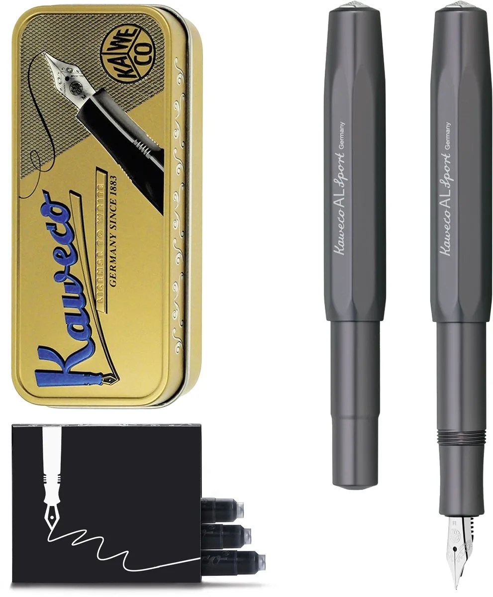 Vulpen - Aluminium Sport - met doosje inkt - Nib breed fra Kaweco i Grå – produktbillede