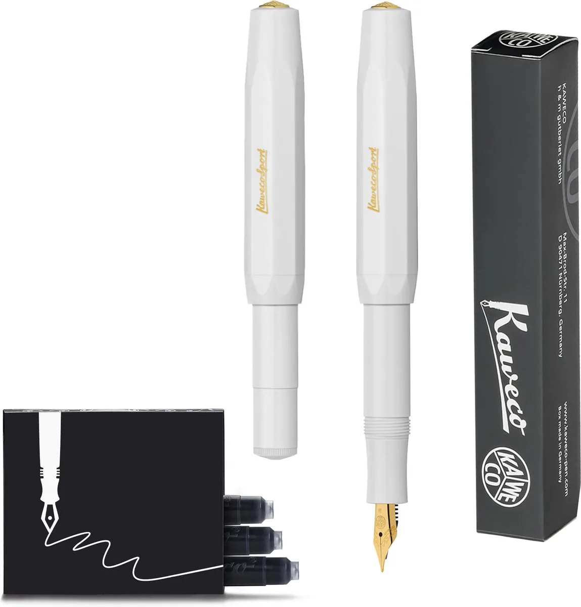 Vulpen - CLASSIC SPORT Fountain Pen - Extra Fine - Doosje Vullingen de Kaweco en Blanc – photo produit