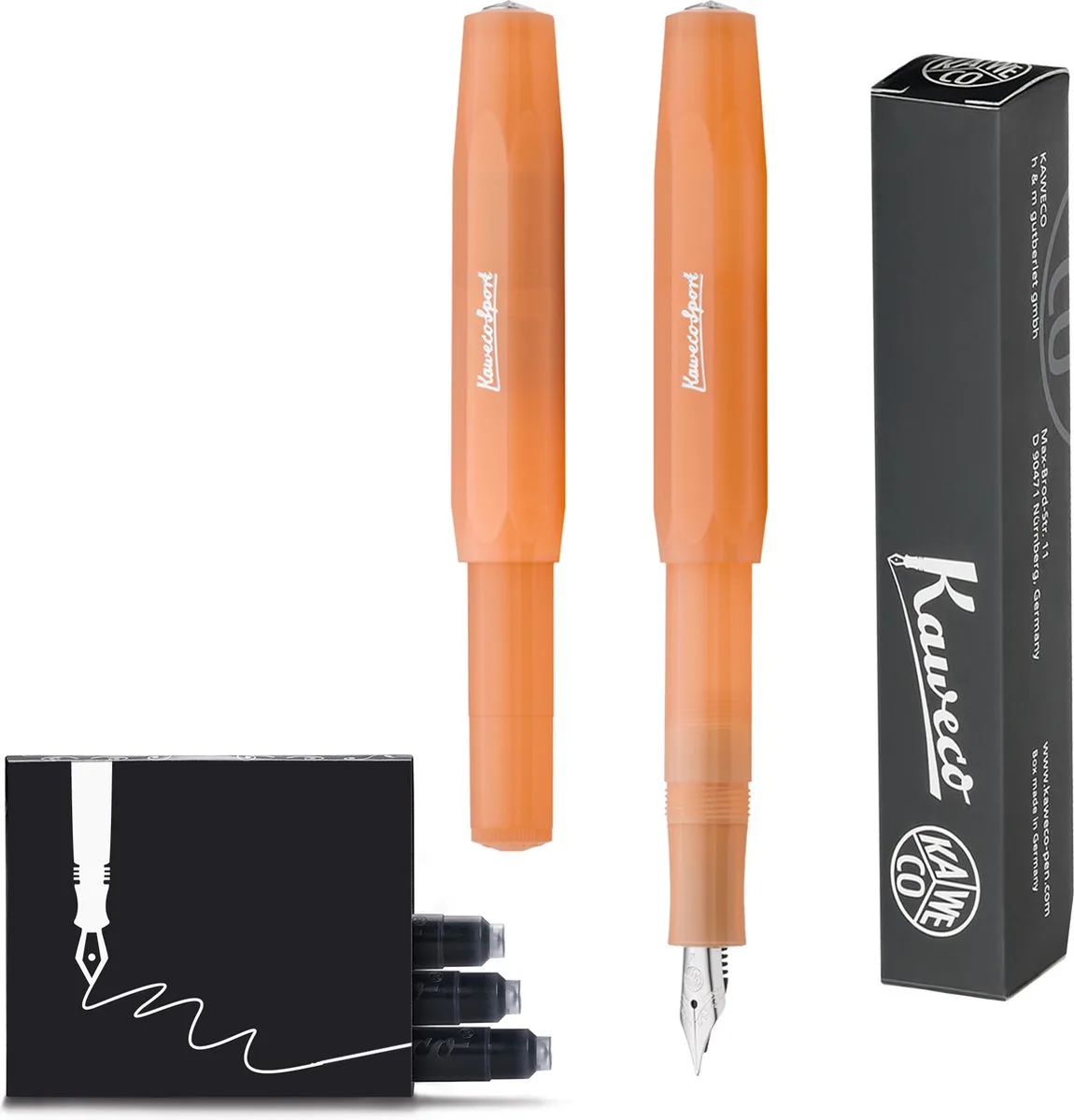 Vulpen - FROSTED SPORT MANDARIN Fountain Pen - Extra Fine - Doosje Vullingen by Kaweco in Orange – product photo