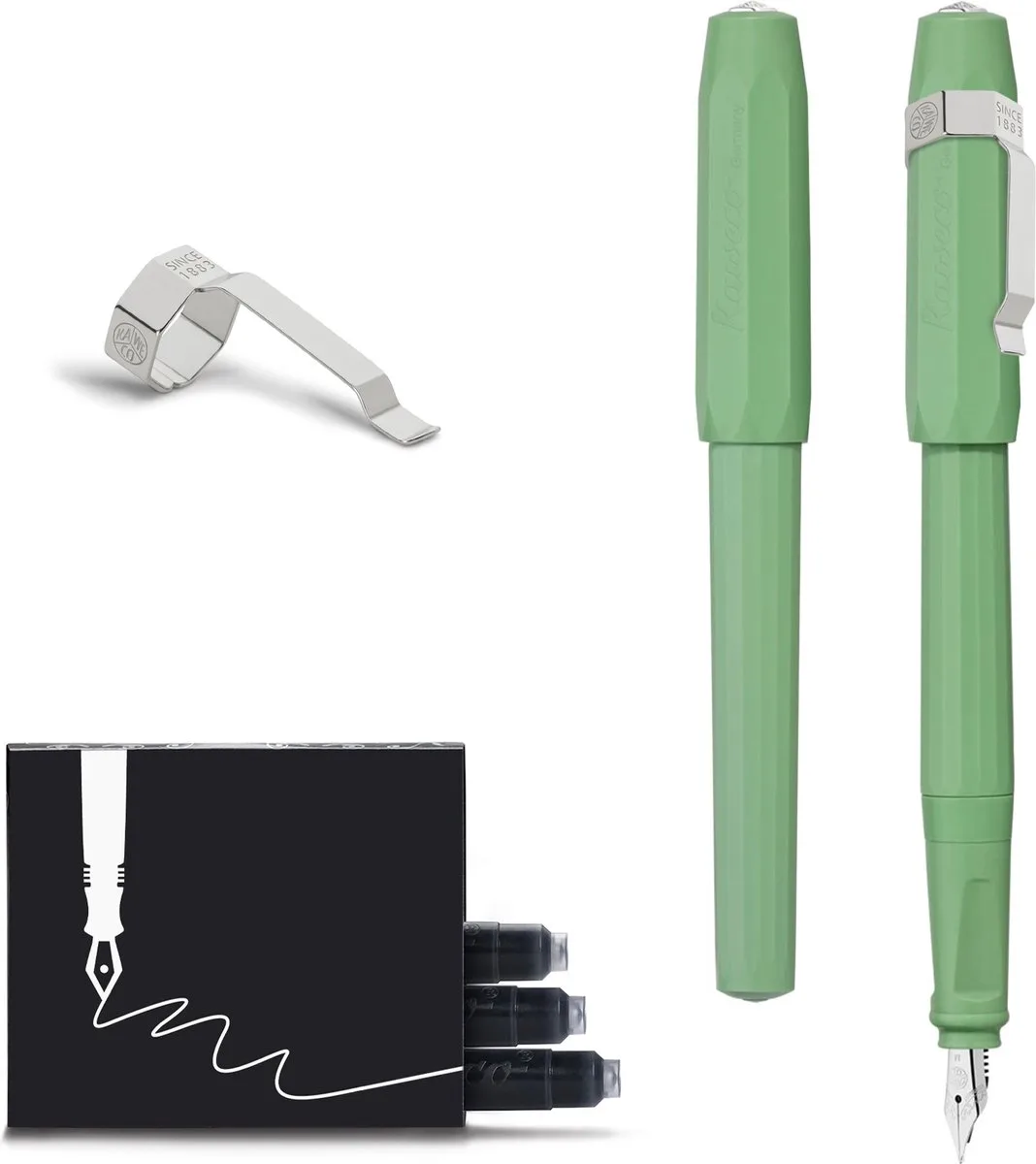 Vulpen met Clip - Jungle Green - Fine - Doosje vullingen by Kaweco in Light green – product photo