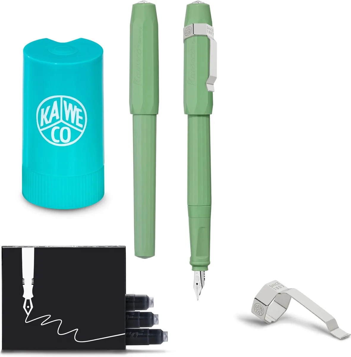 Vulpen met Clip - Jungle Green - Fine - Turkoise Twister - Doosje vullingen by Kaweco in Light green – product photo