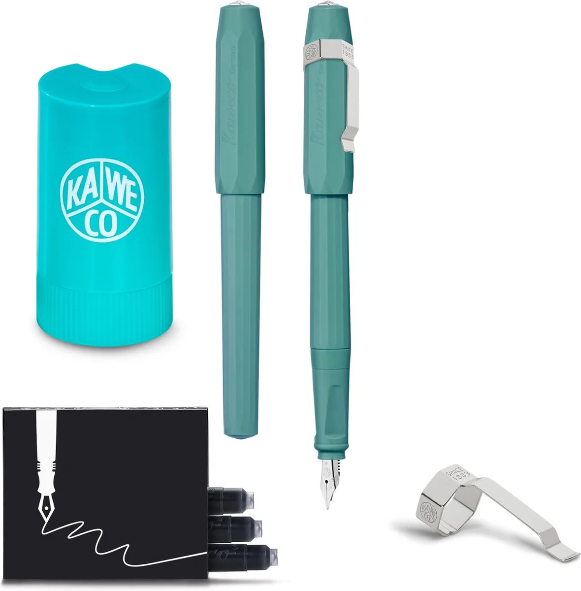 Vulpen met Clip - Perkeo Breezy Teal - Fine - Turkoise Twister - Doosje vullingen by Kaweco in Green – product photo