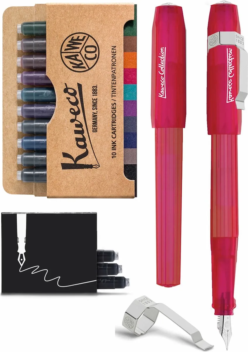 Vulpen Perkeo INFRARED - MEDIUM - Clip Silver - doosje Gekleurde Vulpenvullingen - doosje zwarte Vulpeninkt van Kaweco in Fluoriserend – productfoto
