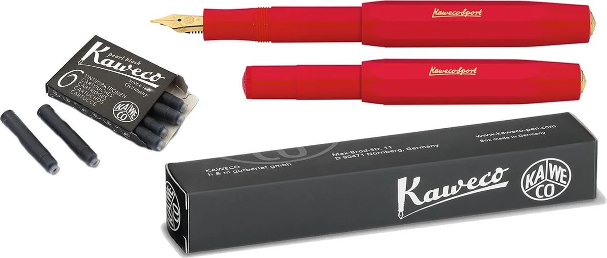 Vulpen Sport Classic (BREED) met extra doosje vullingen van Kaweco in Rood – productfoto