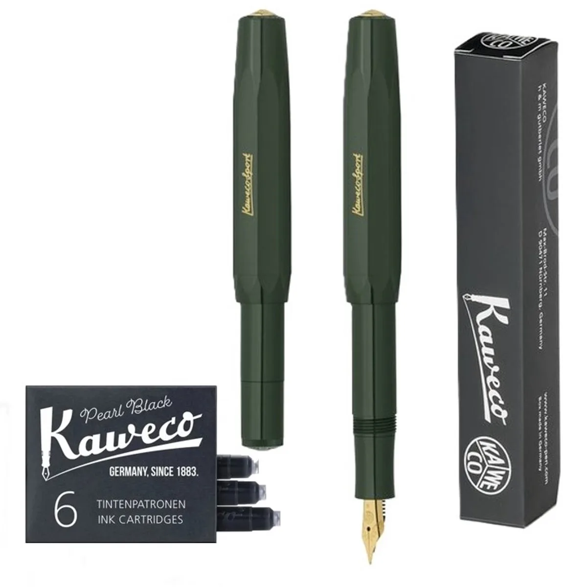 Vulpen Sport Classic (MEDIUM) met extra doosje vullingen (1 vulpen) van Kaweco in Groen – productfoto