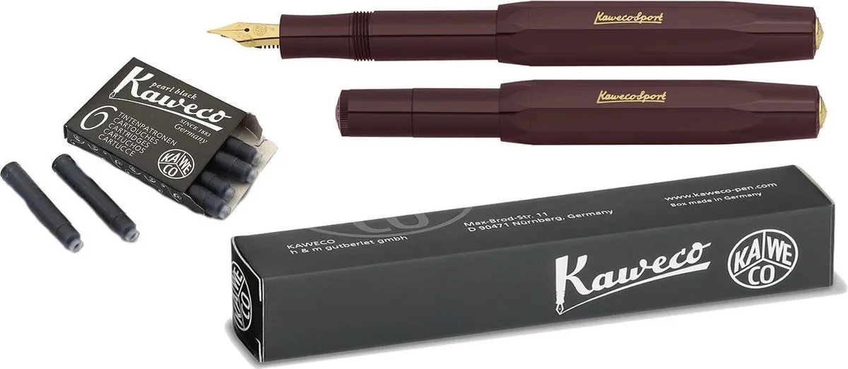 Vulpen Sport Classic (MEDIUM) met extra doosje vullingen van Kaweco in Burgundy – productfoto