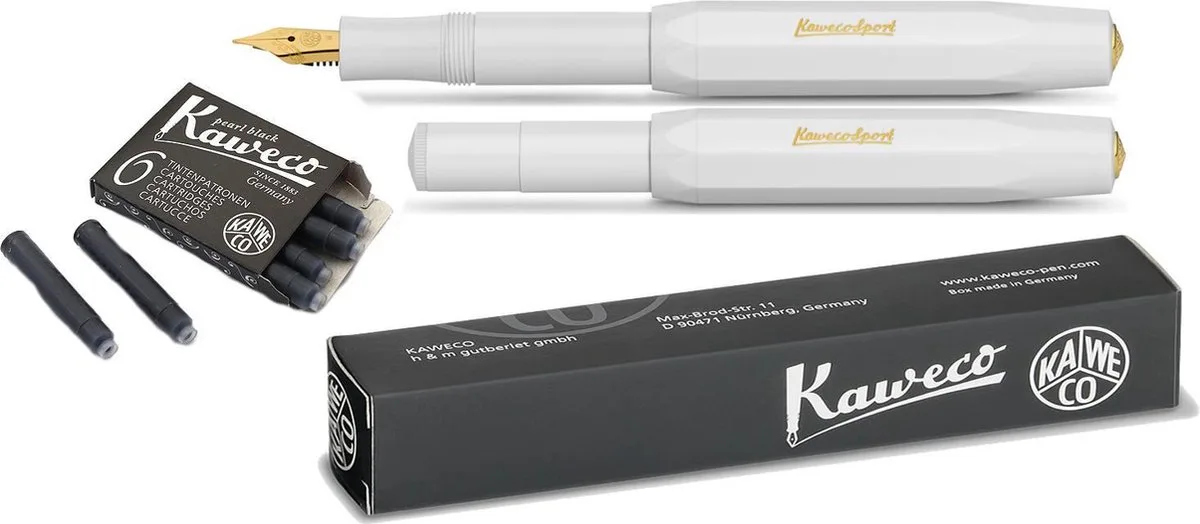 Vulpen Sport Classic (MEDIUM) met extra doosje vullingen van Kaweco in Wit – productfoto