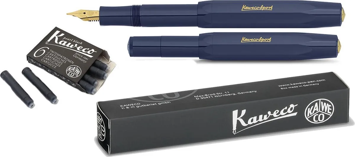 Vulpen Sport Classic Navy (EXTRA FINE) met extra doosje vullingen van Kaweco in Blauw – productfoto