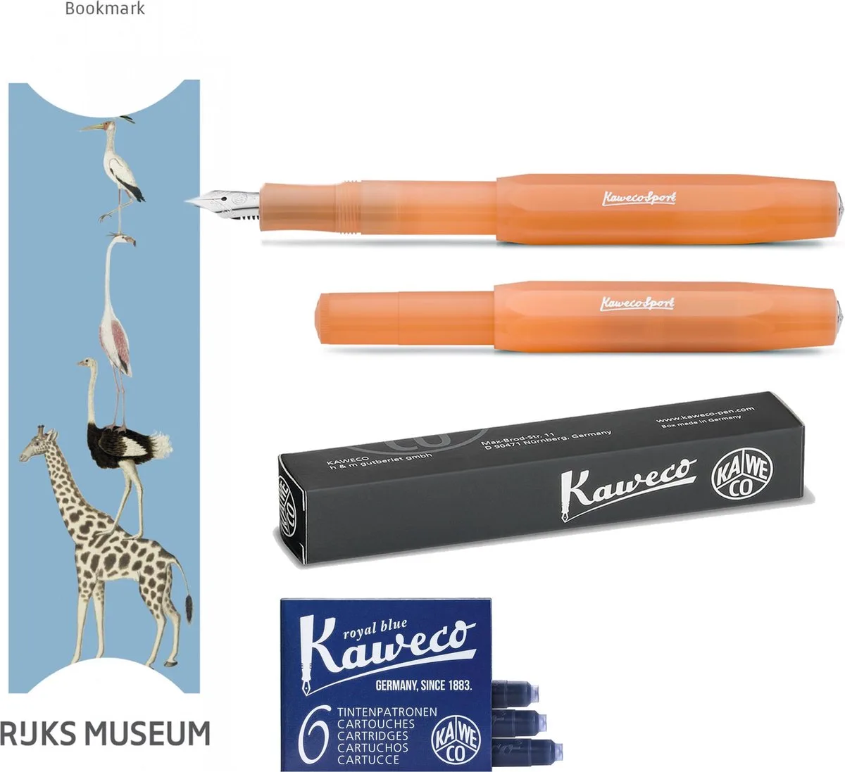Vulpen Sport Frosted MANDARIN (MEDIUM) met doosje vullingen en boekenlegger van Kaweco in Oranje – productfoto