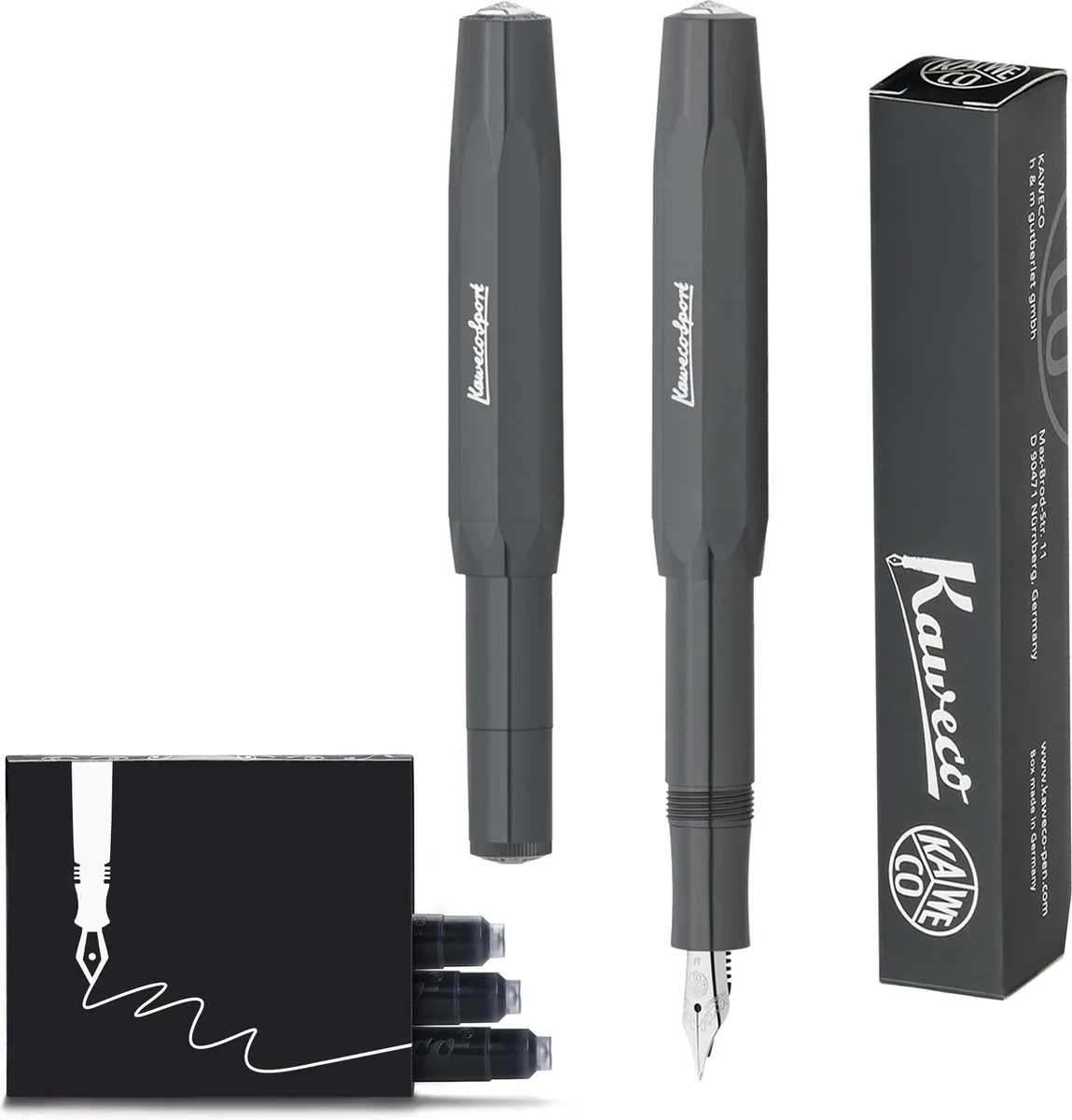 Vulpen - Sport Skyline Fountain Pen - Extra Breed - doosje vullingen by Kaweco in Grey – product photo