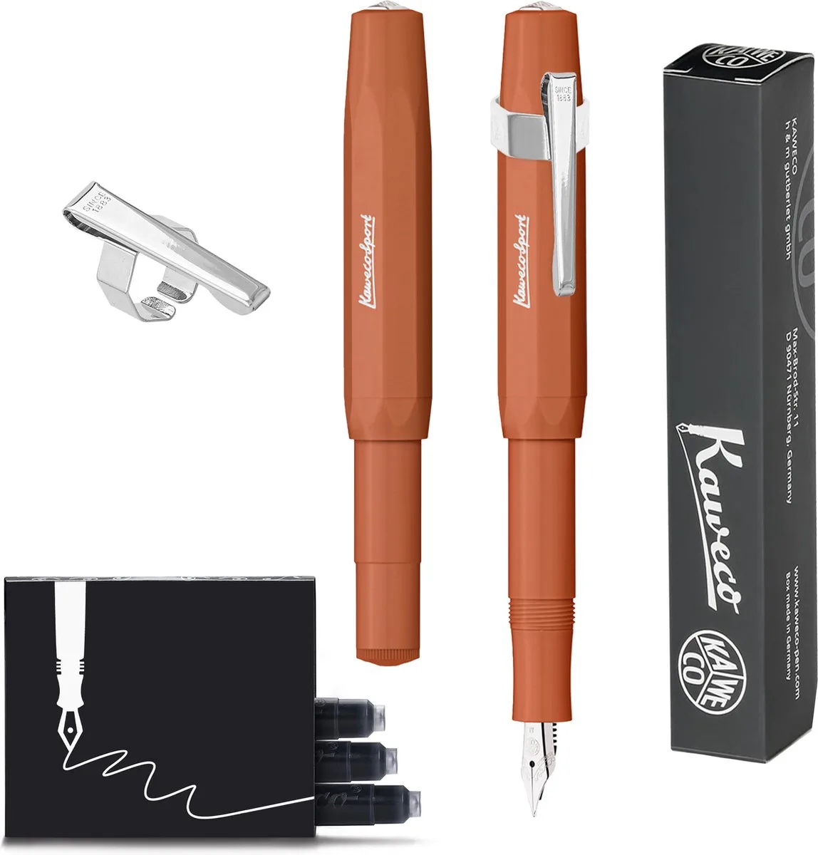 Vulpen Sport Skyline FOX Fountain Pen - Breed - Oktogonal Clip Chrome - doosje vullingen de Kaweco en Marron – photo produit
