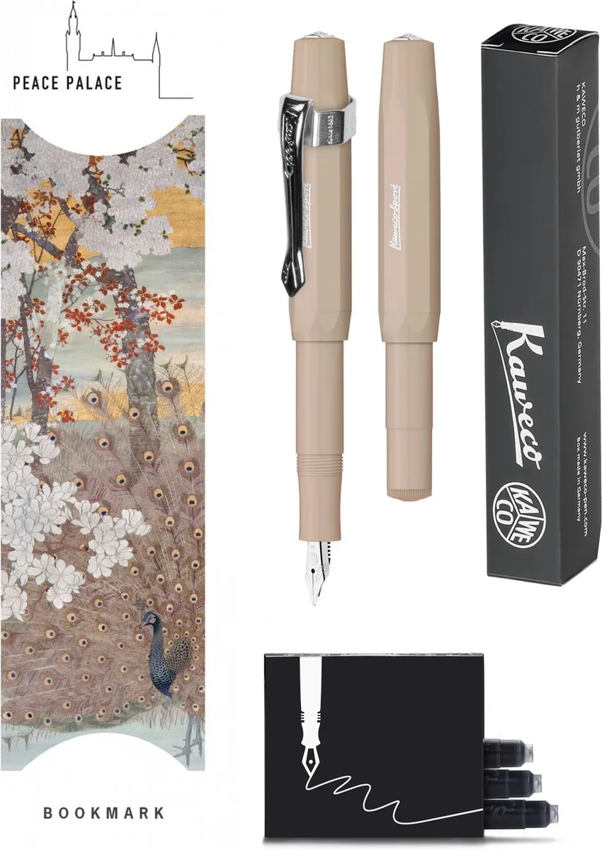 Vulpenset - 4delig - Vulpen Sport Skyline Macchiato Fountain Pen - Extra Breed - Nostalgic Octagonal Clip Chrome - Doosje zwarte vullingen - Bekking & Blitz Boekenlegger -nr14 by Kaweco in Brown – product photo