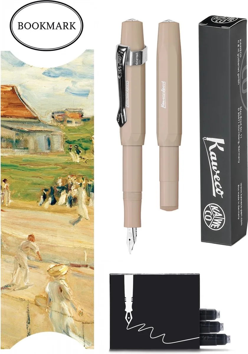 Vulpenset - 4delig - Vulpen Sport Skyline Macchiato Fountain Pen - Extra Breed - Nostalgic Octagonal Clip Chrome - Doosje zwarte vullingen - Bekking & Blitz Boekenlegger -nr12 by Kaweco in Brown – product photo