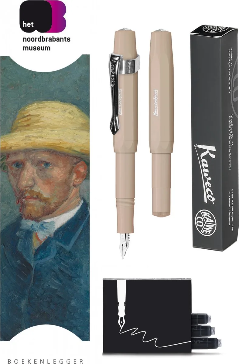 Vulpenset - 4delig - Vulpen Sport Skyline Macchiato Fountain Pen - Extra Breed - Nostalgic Octagonal Clip Chrome - Doosje zwarte vullingen - Bekking & Blitz Boekenlegger -nr5 by Kaweco in Brown – product photo