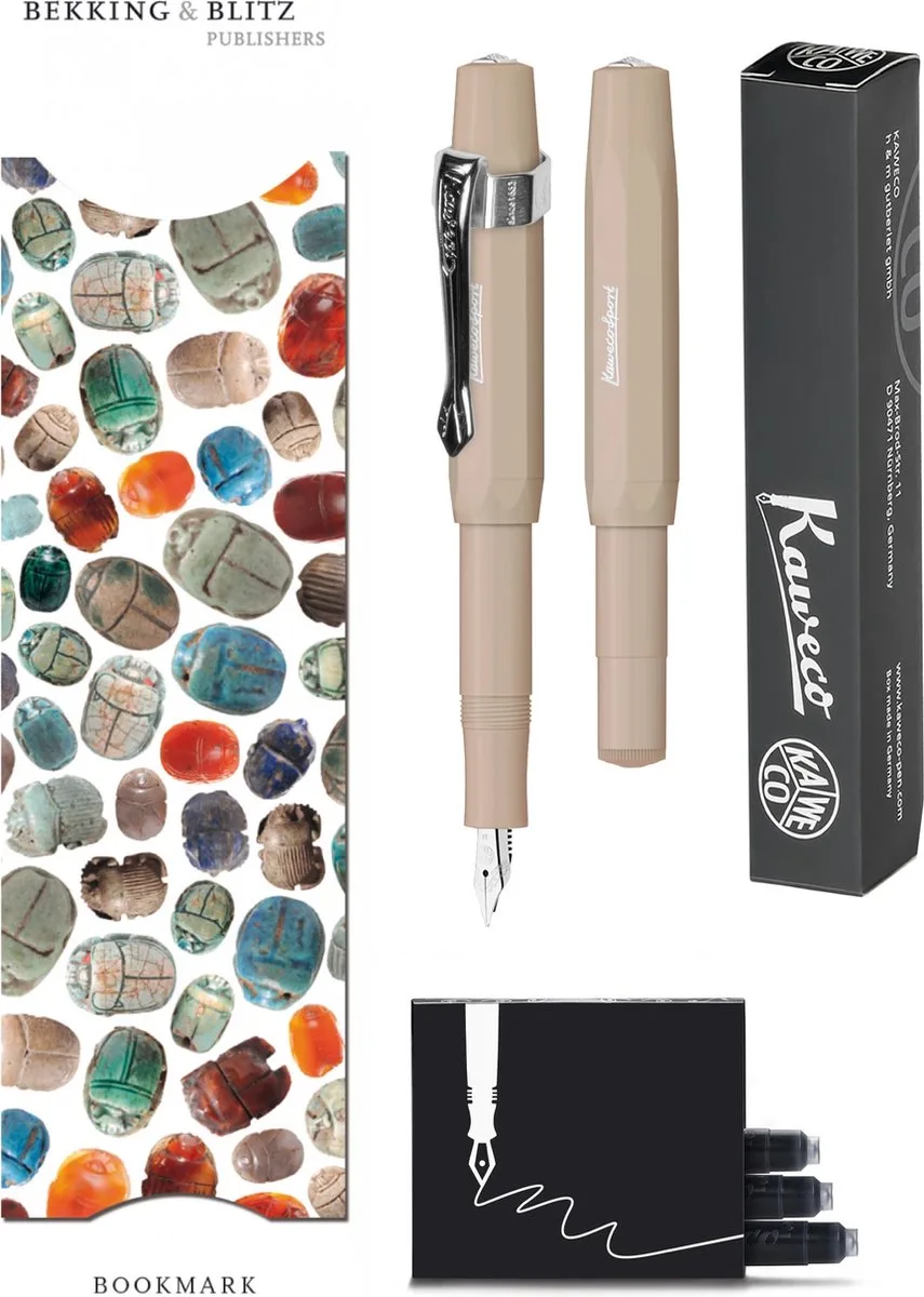 Vulpenset - 4delig - Vulpen Sport Skyline Macchiato Fountain Pen - Fine - Nostalgic Octagonal Clip Chrome - Doosje zwarte vullingen - Bekking & Blitz Boekenlegger -nr35 by Kaweco in Brown – product photo