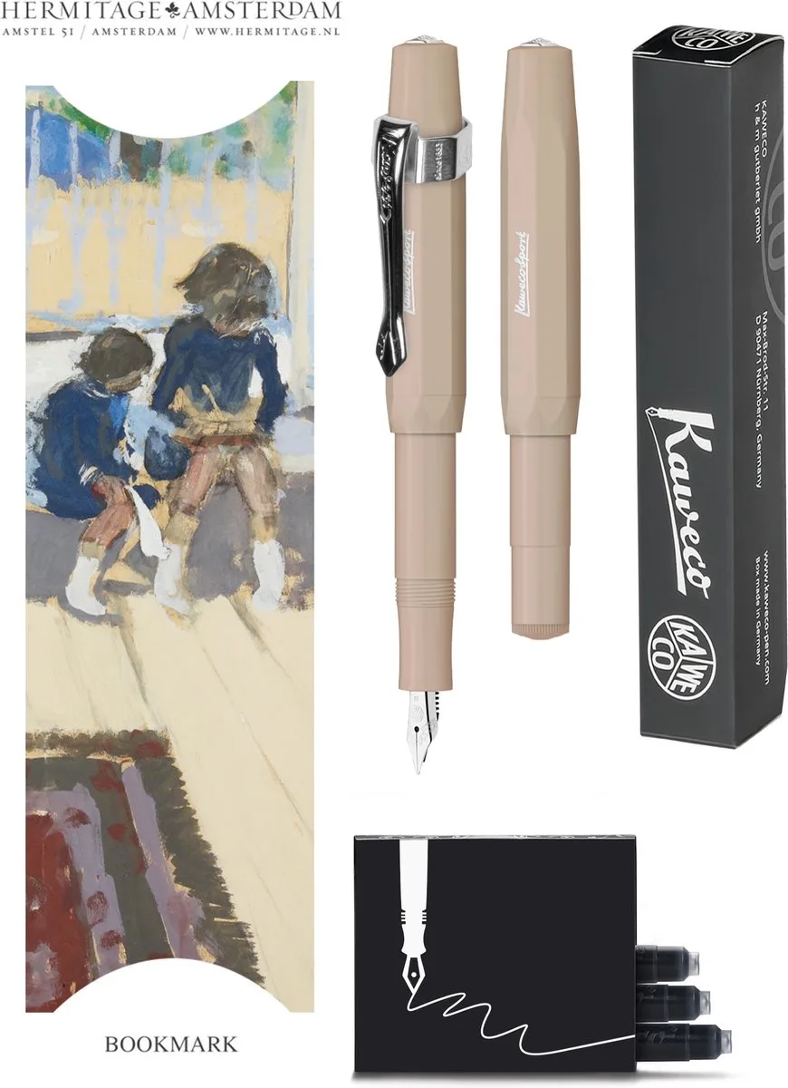 Vulpenset - 4delig - Vulpen Sport Skyline Macchiato Fountain Pen - Extra Fine - Nostalgic Octagonal Clip Chrome - Doosje zwarte vullingen - Bekking & Blitz Boekenlegger - nr10 by Kaweco in Brown – product photo