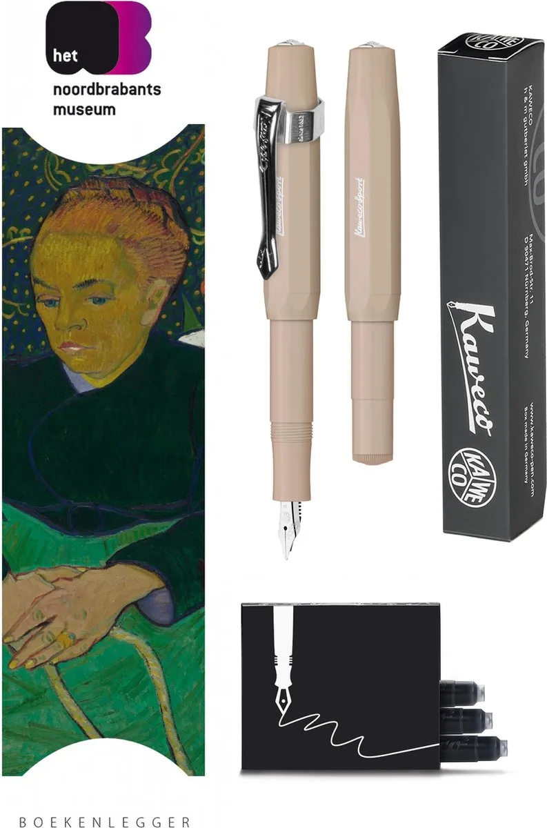 Vulpenset - 4delig - Vulpen Sport Skyline Macchiato Fountain Pen - Breed - Nostalgic Octagonal Clip Chrome - Doosje zwarte vullingen - Bekking & Blitz Boekenlegger - nr4 by Kaweco in Brown – product photo