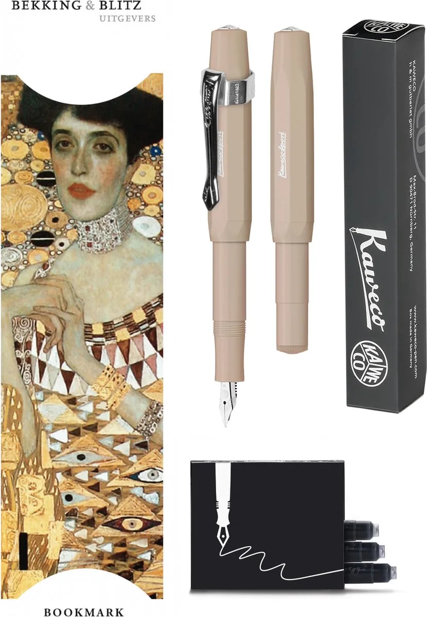 Vulpenset - 4delig - Vulpen Sport Skyline Macchiato Fountain Pen - Extra Breed - Nostalgic Octagonal Clip Chrome - Doosje zwarte vullingen - Bekking & Blitz Boekenlegger - nr13 by Kaweco in Brown – product photo