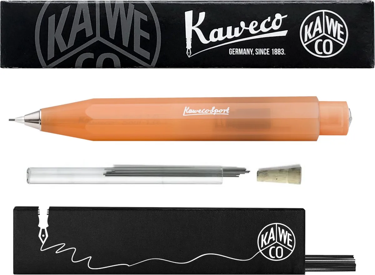 Vulpotlood 0,7 - Frosted Sport - Soft Mandarin - Met doosje vullingen in glazen tube van Kaweco in Oranje – productfoto
