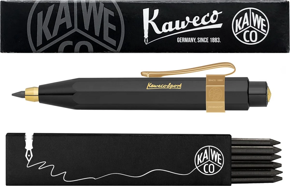 Vulpotlood 3,2 - Classic Sport - Nostalgic Octagonal Clip Vergoldet - Met doosje vullingen van Kaweco in Zwart – productfoto