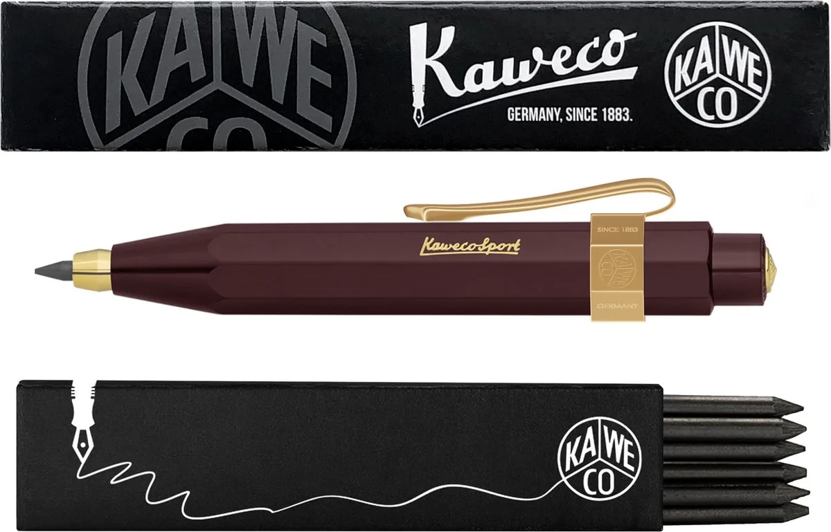 Vulpotlood 3,2 - Classic Sport - Nostalgic Octagonal Clip Vergoldet - Aubergine - Met doosje vullingen van Kaweco in Burgundy – productfoto