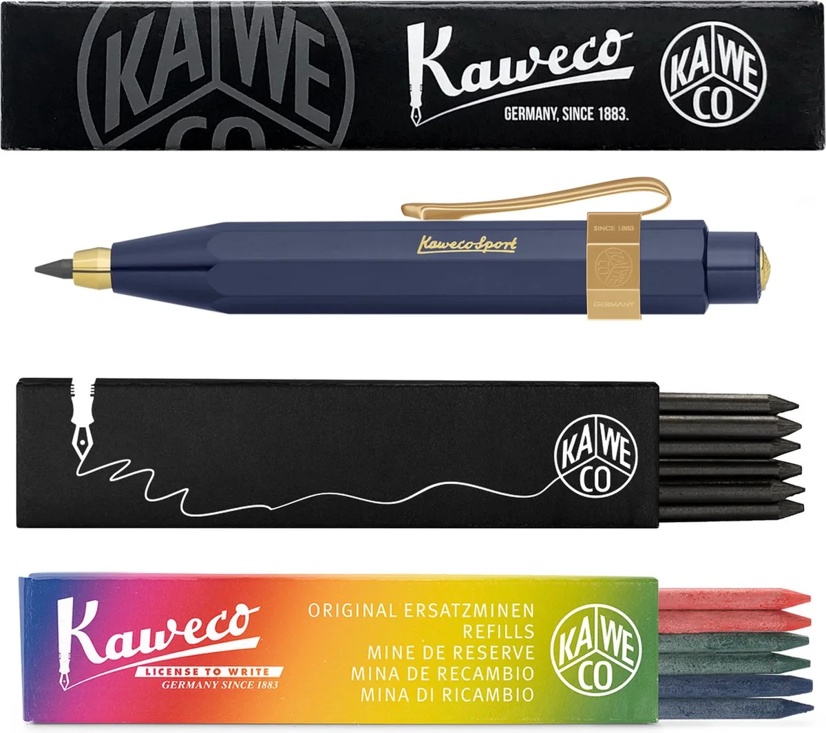 Vulpotlood 3,2 - Classic Sport - Nostalgic Octagonal Clip Vergoldet - Met doosje vullingen Zwart - Doosje vullingen 3 kleur van Kaweco in Blauw – productfoto