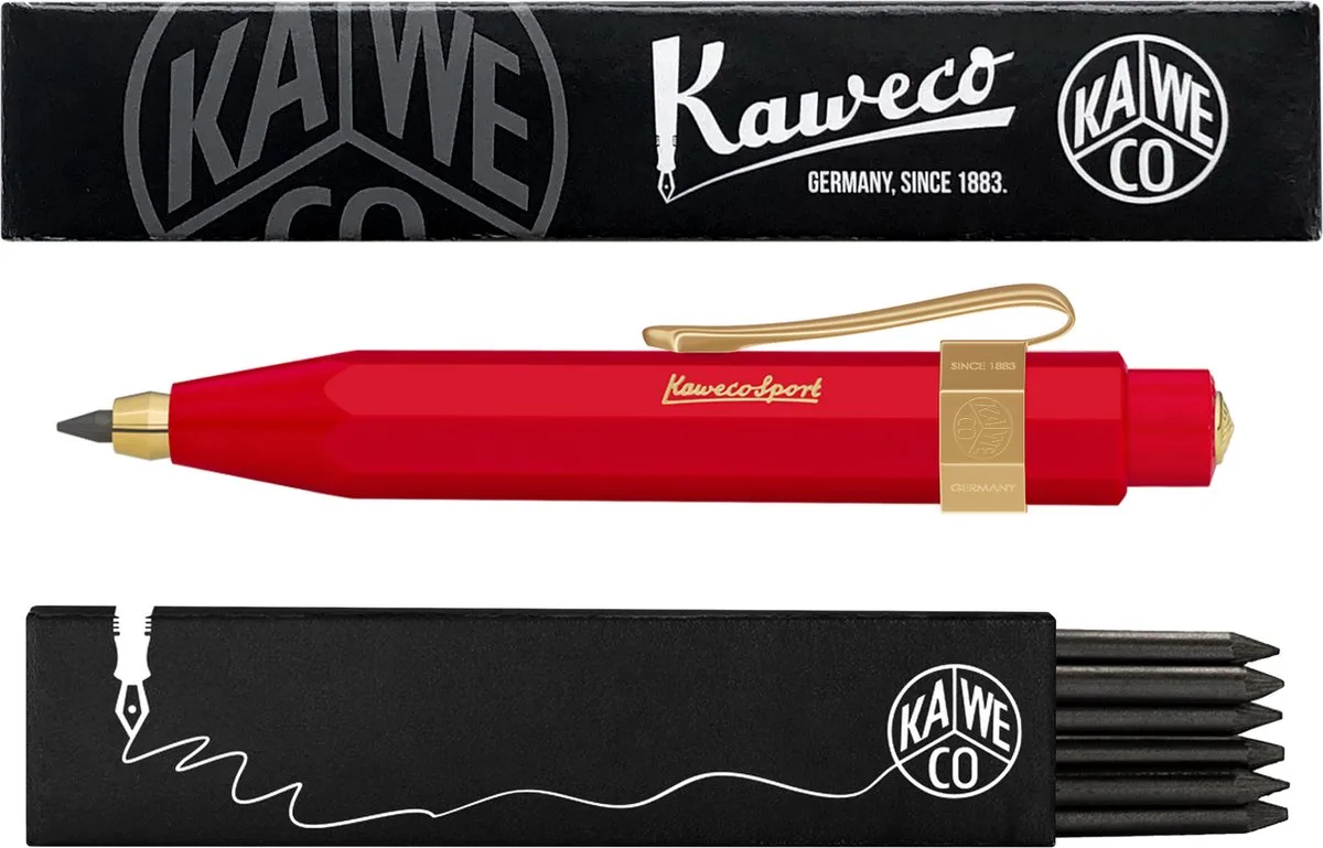Vulpotlood 3,2 - Classic Sport - Nostalgic Octagonal Clip Vergoldet - Met doosje vullingen van Kaweco in Rood – productfoto