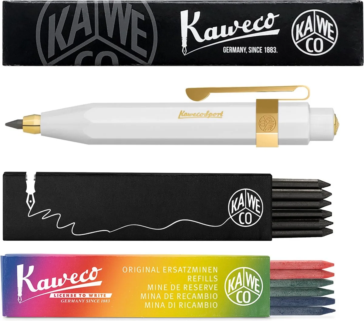 Vulpotlood 3,2 - Classic Sport - Oktogonal Clip Vergoldet - Met doosje vullingen Zwart - Doosje vullingen 3 kleur by Kaweco in White – product photo
