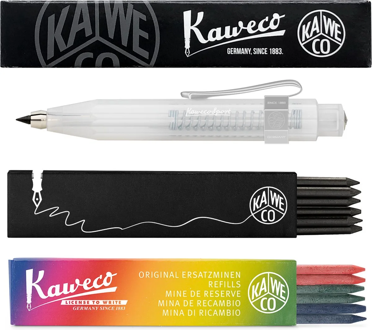Vulpotlood 3,2 - Frosted Sport - Nostalgic Octagonal Clip Chrome - Coconut (Natural) - Met doosje vullingen Zwart - Doosje vullingen 3 kleur by Kaweco in Transparent – product photo
