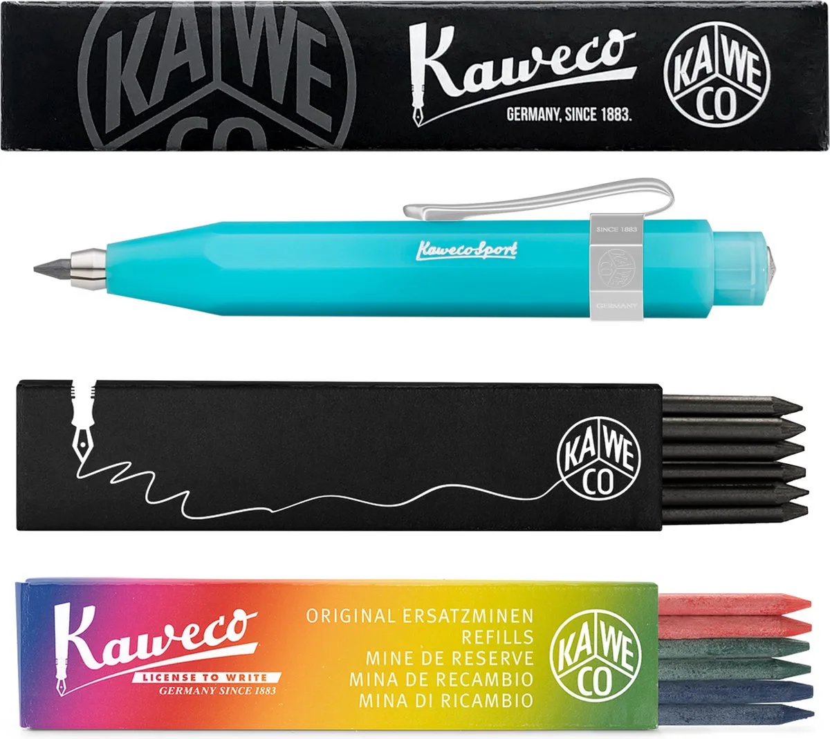 Vulpotlood 3,2 - Frosted Sport - Nostalgic Octagonal Clip Chrome - Light Blueberry - Met doosje vullingen Zwart - Doosje vullingen 3 kleur by Kaweco in Blue – product photo