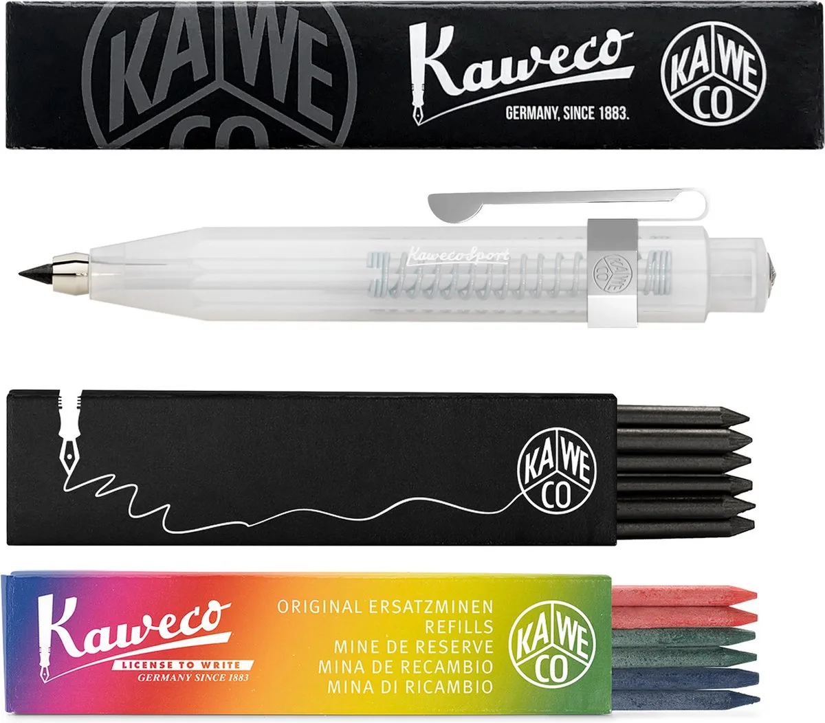 Vulpotlood 3,2 - Frosted Sport - Oktogonal Clip Chrome - Coconut (Natural) - Met doosje vullingen Zwart - Doosje vullingen 3 kleur by Kaweco in White – product photo