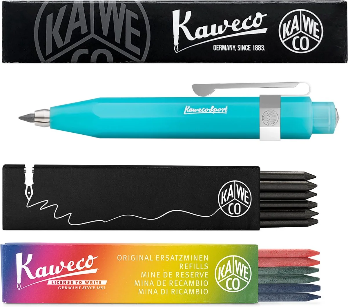 Vulpotlood 3,2 - Frosted Sport - Oktogonal Clip Chrome - Light Blueberry - Met doosje vullingen Zwart - Doosje vullingen 3 kleur by Kaweco in Blue – product photo