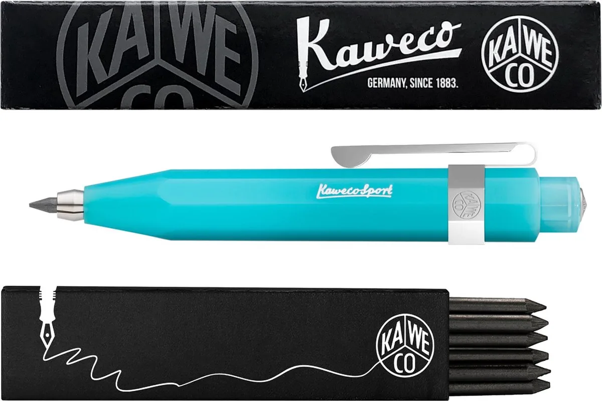 Vulpotlood 3,2 - Frosted Sport - Oktogonal Clip Chrome - Light Blueberry - Met doosje vullingen van Kaweco in Blauw – productfoto
