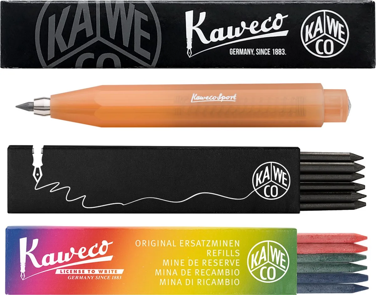 Vulpotlood 3,2 - Frosted Sport - Soft Mandarin - Met doosje vullingen Zwart - Doosje vullingen 3 kleur by Kaweco in Orange – product photo