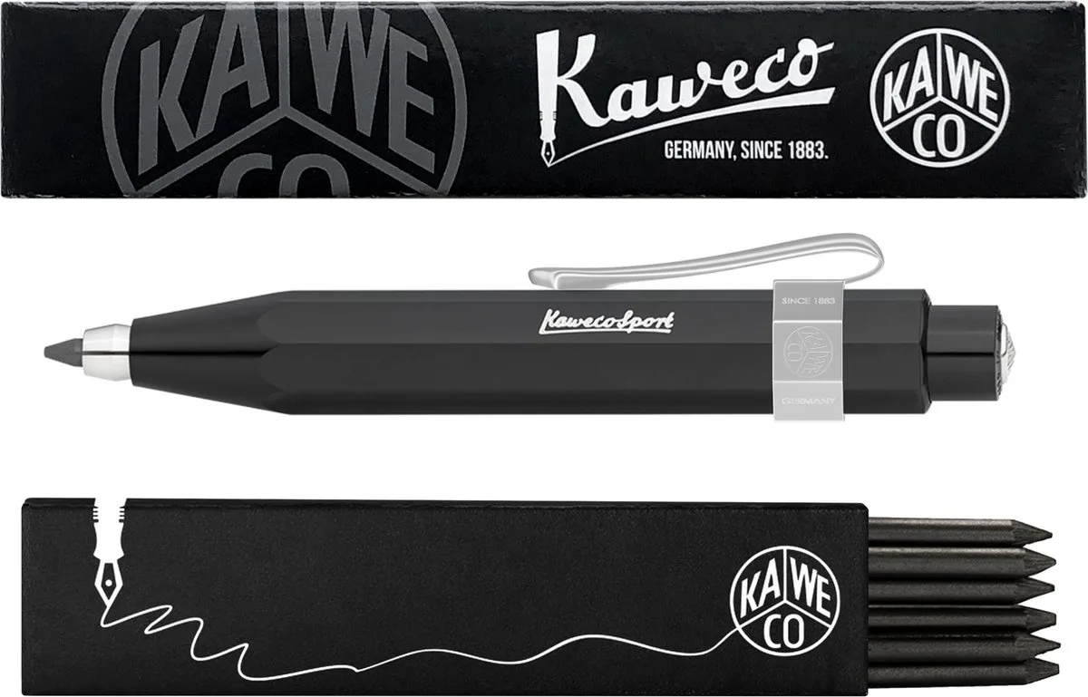 Vulpotlood 3,2 - Skyline Sport - Nostalgic Octagonal Clip Chrome - Met doosje vullingen van Kaweco in Zwart – productfoto