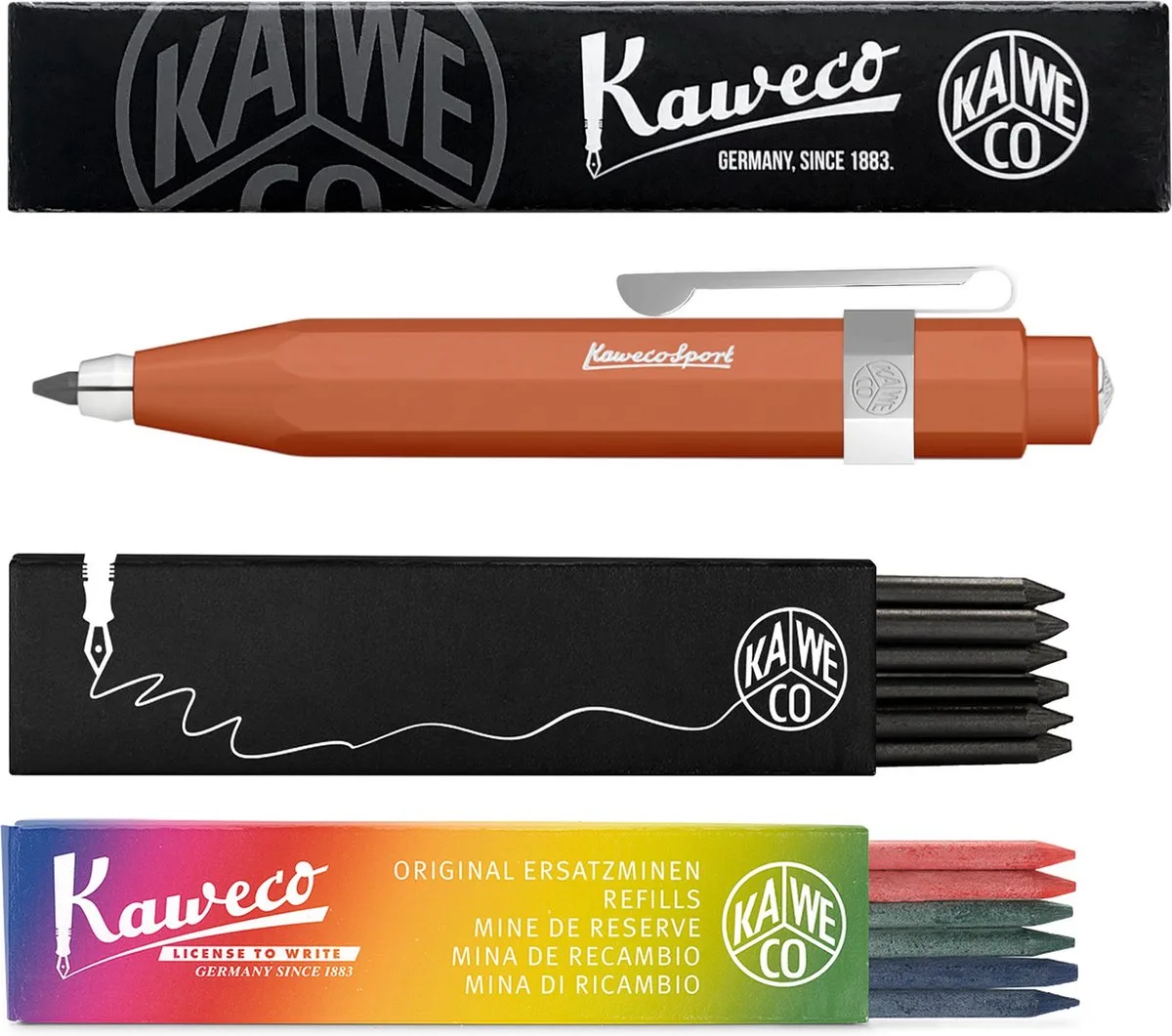 Vulpotlood 3,2 - Skyline Sport - Oktogonal Clip Chrome - Fox (Roodbruin) - Met doosje vullingen Zwart - Doosje vullingen 3 kleur by Kaweco in Brown – product photo
