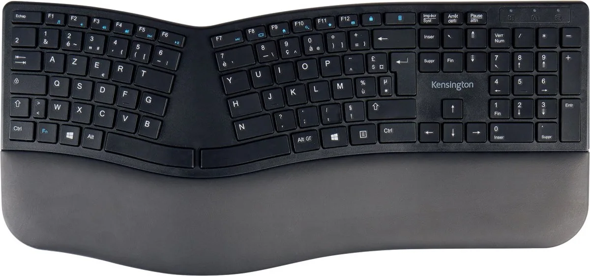 ProFit Ergonomisch Draadloos Toetsenbord met Polssteun - Inclusief Batterijen - QWERTY Franse Layout van Kensington in Zwart – productfoto