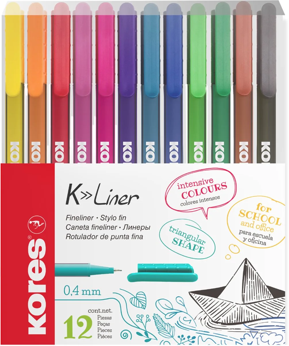 Fineliner K-Liner, lijndikte 0,4 mm, etui met 12 stuks de Kores en Multicolore – photo produit