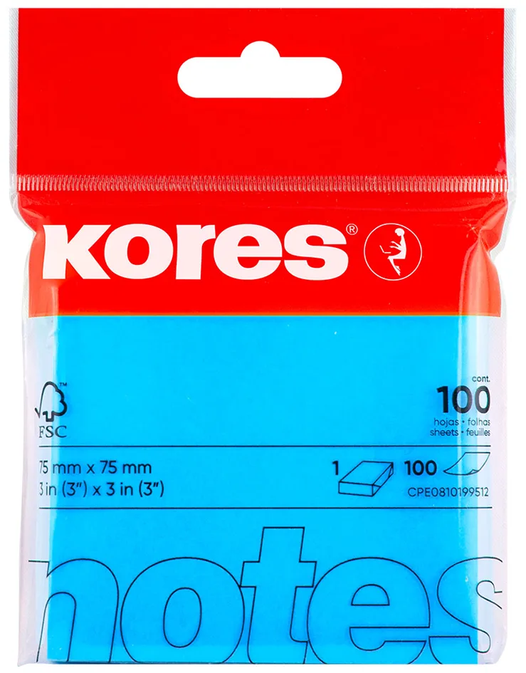 Haftnotizen , NEON NOTES, , 75 x 75 mm, blanko, blau von Kores – Produktfoto