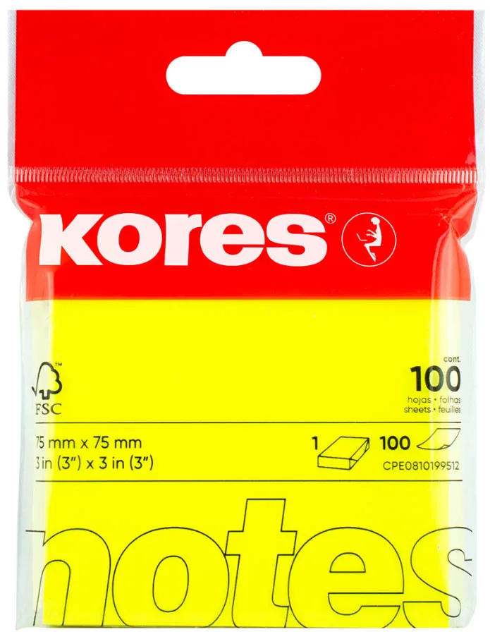 Haftnotizen , NEON NOTES, , 75 x 75 mm, blanko, gelb by Kores – product photo
