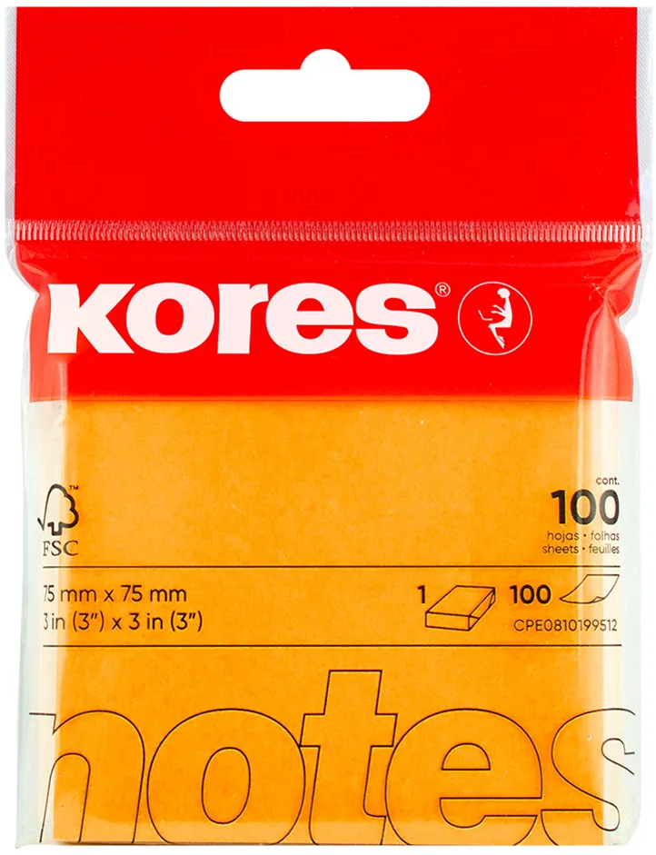 Haftnotizen , NEON NOTES, , 75 x 75 mm, blanko, orange by Kores – product photo