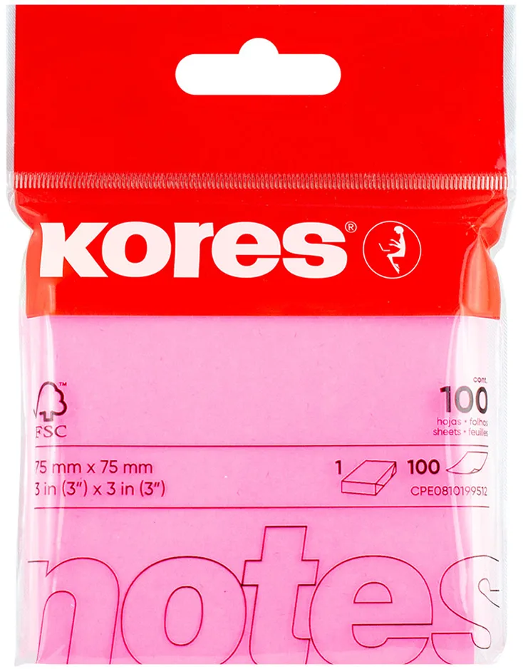 Haftnotizen , NEON NOTES, , 75 x 75 mm, blanko, pink von Kores – Produktfoto