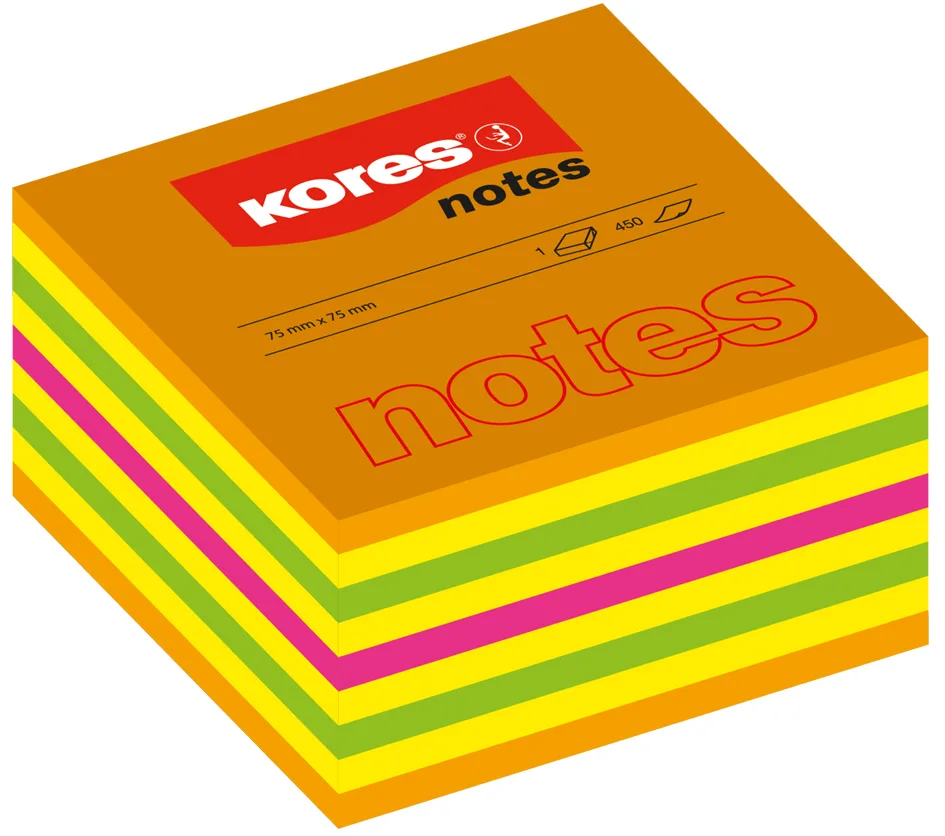 Haftnotizen Würfel, 75 x 75 mm, neonfarben, 5-farbig by Kores – product photo