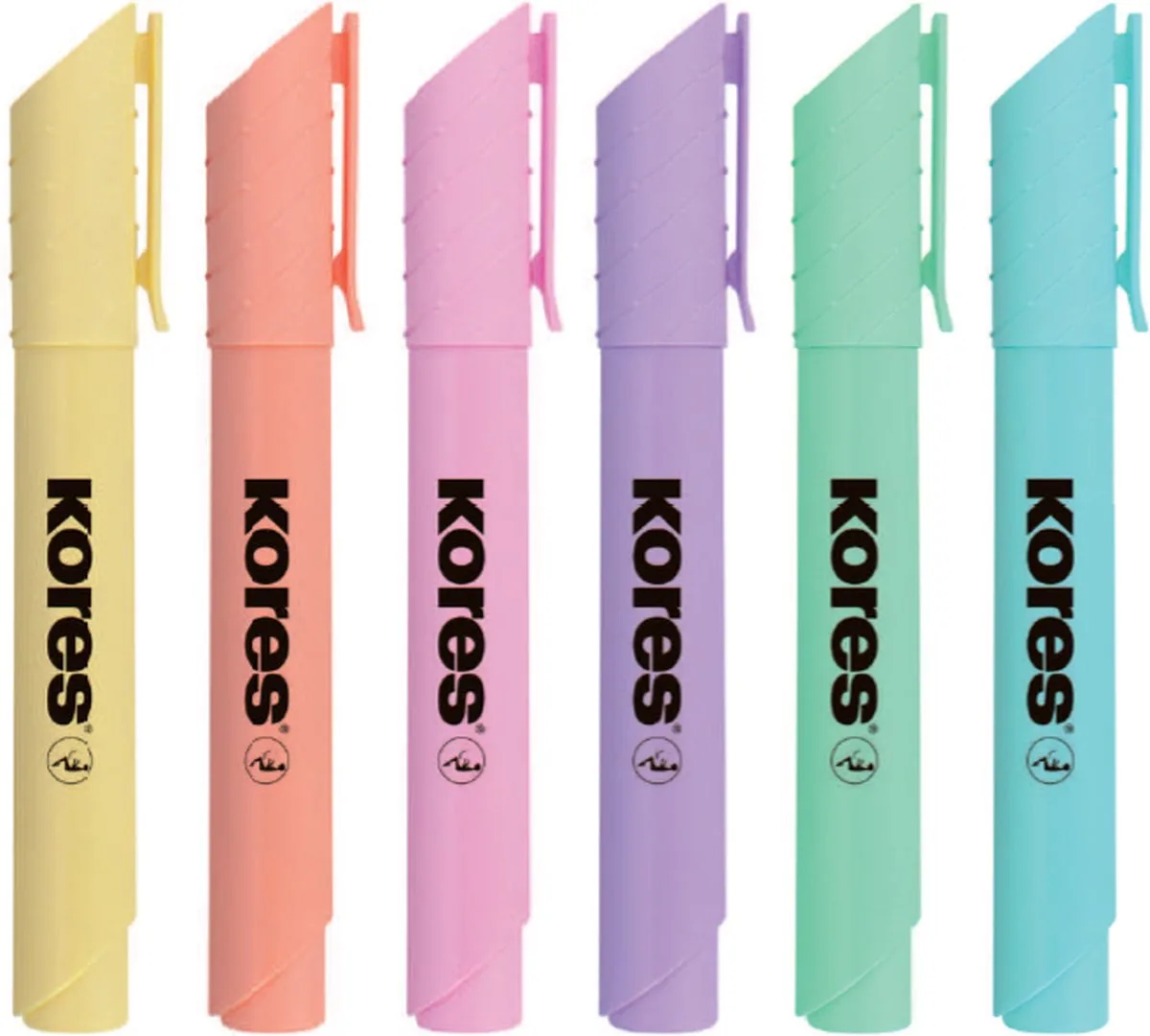 High Liner Plus - Highlighter - Markeerstift - Pastel - etui 6 kleuren de Kores en Multicolore – photo produit