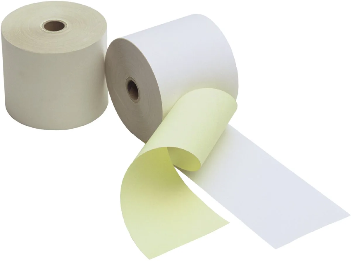 Kassarollen, 2-laags wit/geel, 76 mm x 25 m van Kores in Geel – productfoto