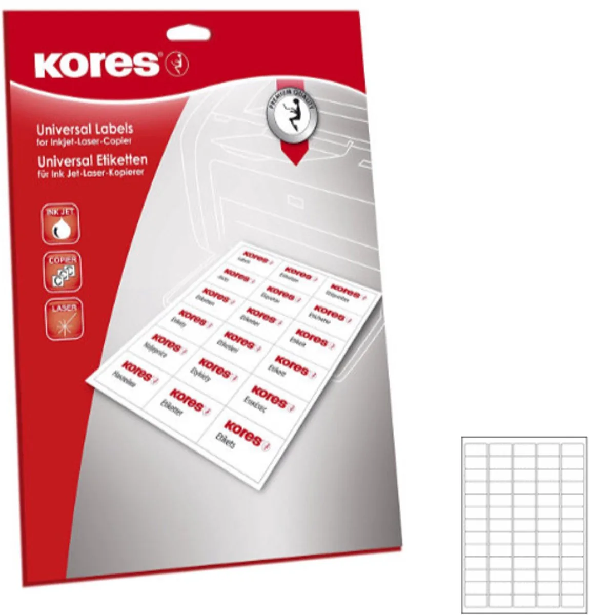 Koren 100 etiketten A4 wit 38.1x21.2mm. de Kores en Multicolore – photo produit